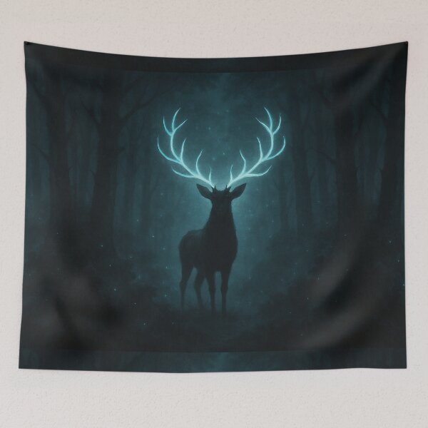 Item preview, Mystical Glowing Antler Deer in Enchanted Forest – Fantasy Spirit Animal Art designed and sold by HAFIZ-DP.