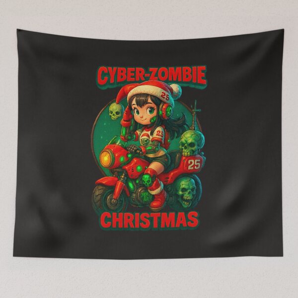 Item preview, Cyber-Zombie Christmas Rider – Futuristic Holiday Girl on Mecha Bike designed and sold by Thaivi Design.