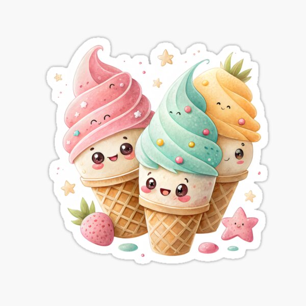 Item preview, watercolor Ice Cream Cone Friends  designed and sold by GogoGrove.