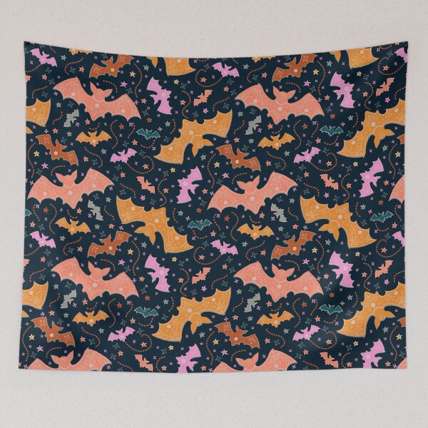 Item preview, Groovy Halloween Bats - Bright Night - Retro 70s Folk Pattern designed and sold by wild.geranium.design.