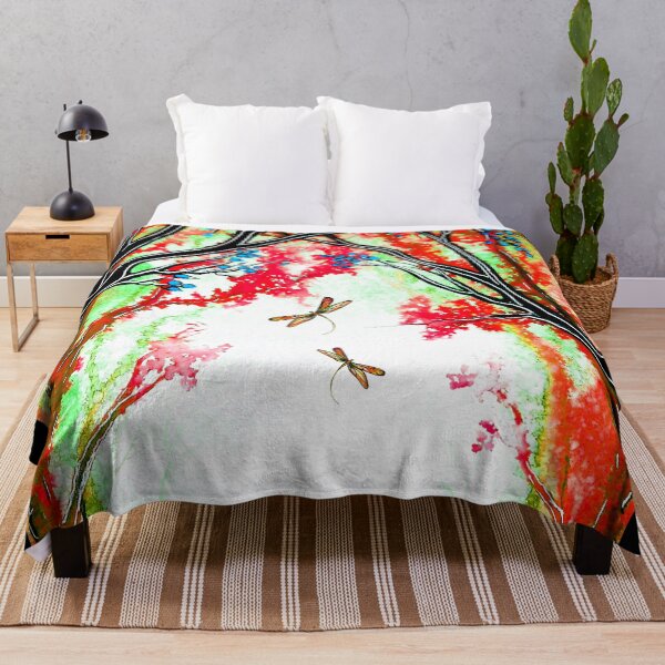 Magical Forest with Dragonflies Throw Blanket