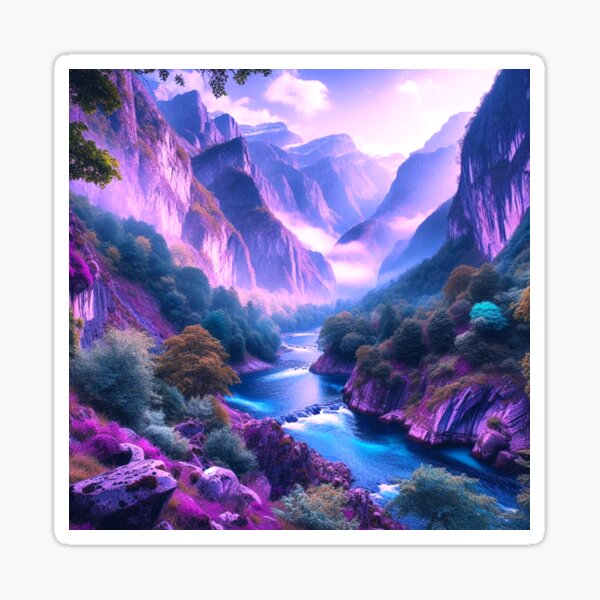 River Flowing Through The Mountains Sticker
