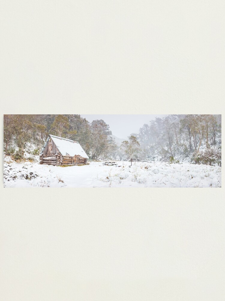 Thumbnail 1 of 3, Photographic Print, Dibbins Hut in Snow, Mount Hotham, Victoria, Australia designed and sold by Chockstone.