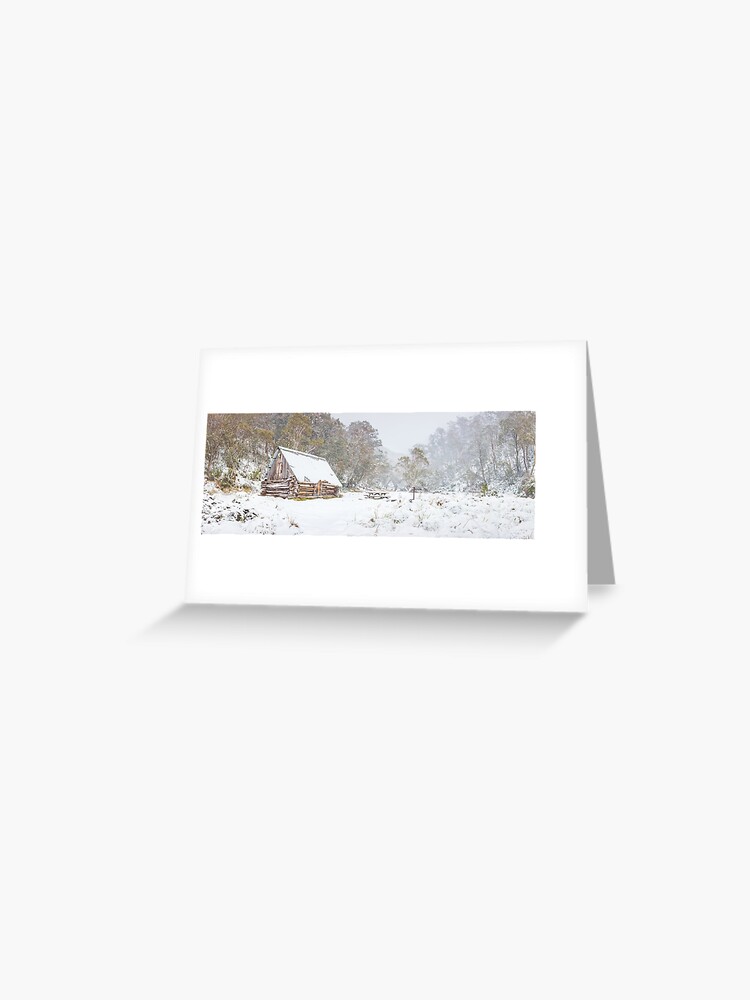 Thumbnail 1 of 2, Greeting Card, Dibbins Hut in Snow, Mount Hotham, Victoria, Australia designed and sold by Chockstone.