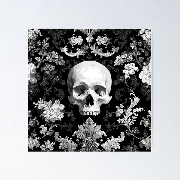 Item preview, Vintage Skull Damask Floral Gothic Branches Pattern designed and sold by GrinGalore.