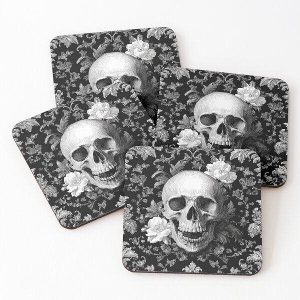 Item preview, Vintage Open Mouth Skull Damask Floral Gothic Pattern designed and sold by GrinGalore.