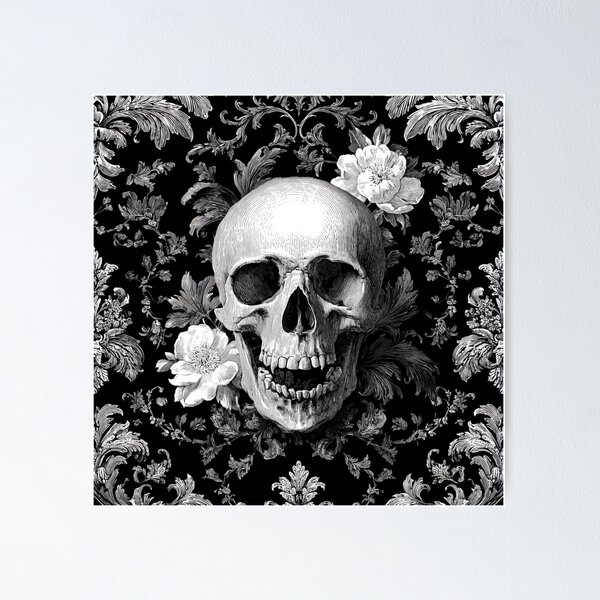 Item preview, Vintage Open Mouth Skull Damask Floral Gothic Pattern designed and sold by GrinGalore.