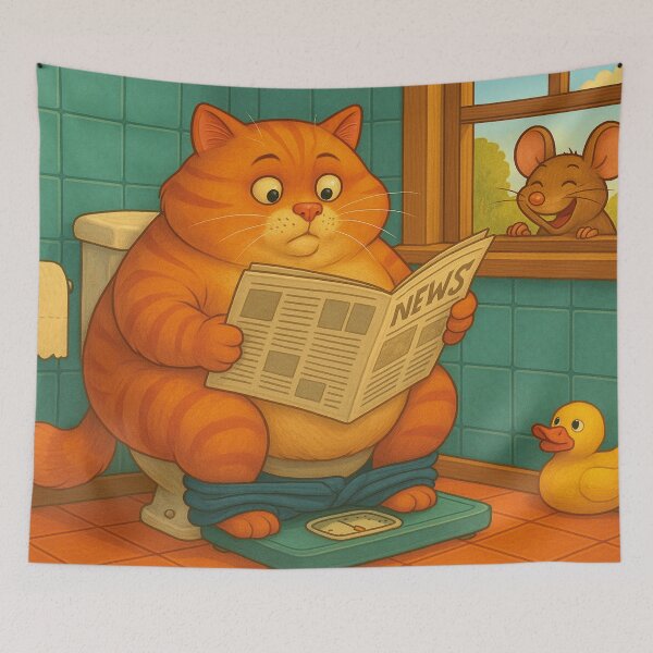 Item preview, fat cat on the toilet designed and sold by Mauswohn.