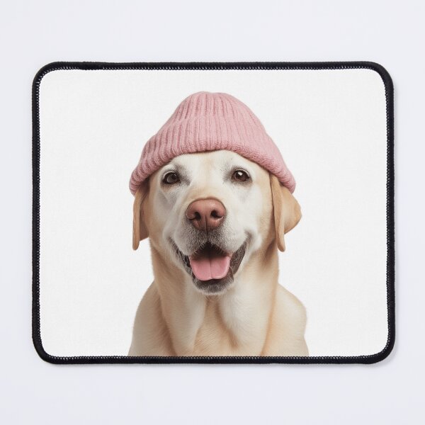 Item preview, Cozy Labrador Retriever dog Wearing Pink Winter Hat Trendy Animal Fashion Artwork designed and sold by LazyOwlStore.