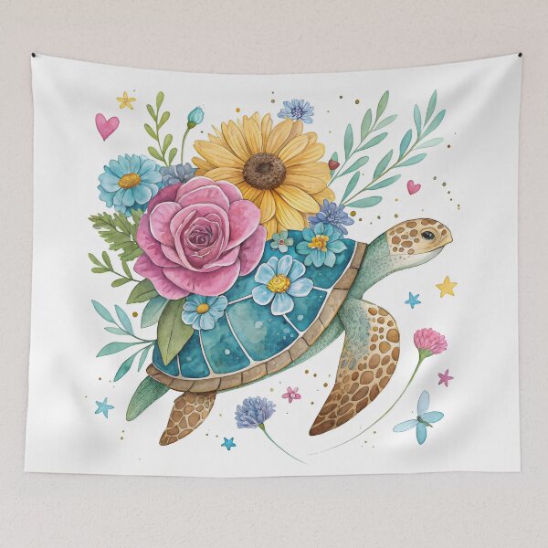 Item preview, sea turtle floral designed and sold by GogoGrove.