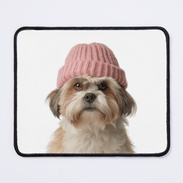 Item preview, Cozy Lhasa Apso dog Wearing Pink Winter Hat Trendy Animal Fashion Artwork designed and sold by LazyOwlStore.