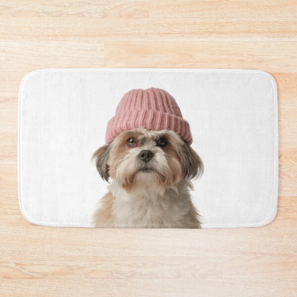 Item preview, Cozy Lhasa Apso dog Wearing Pink Winter Hat Trendy Animal Fashion Artwork designed and sold by LazyOwlStore.