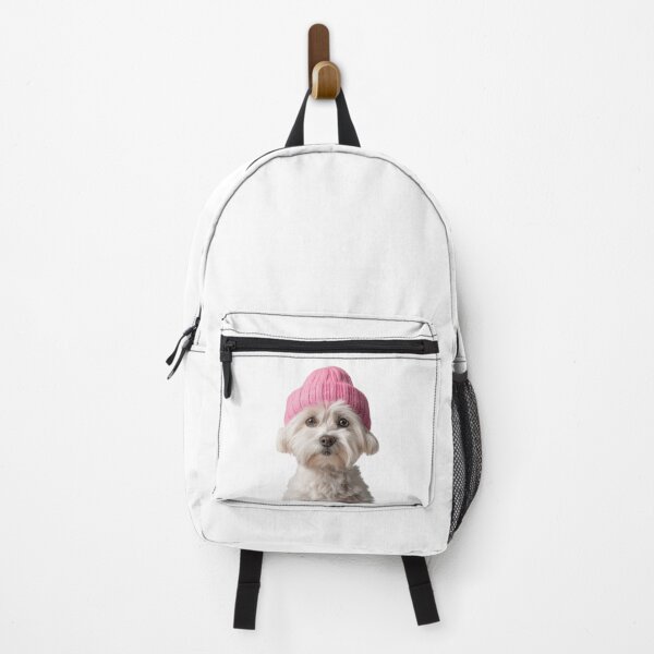 Item preview, Cozy Maltese dog Wearing Pink Winter Hat Trendy Animal Fashion Artwork designed and sold by LazyOwlStore.