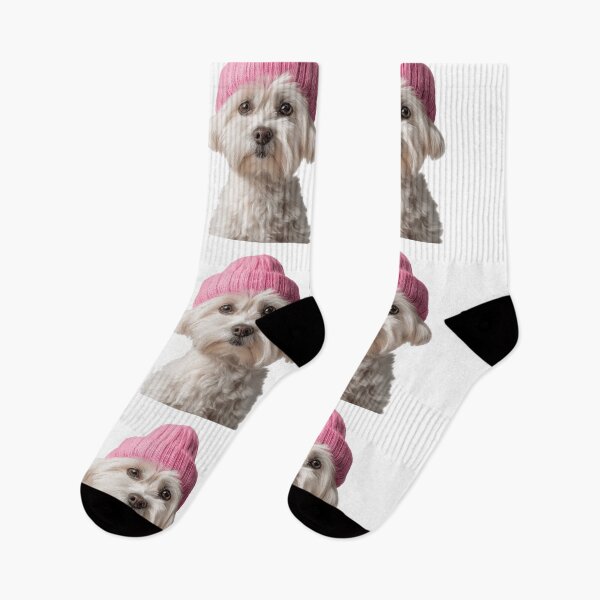 Item preview, Cozy Maltese dog Wearing Pink Winter Hat Trendy Animal Fashion Artwork designed and sold by LazyOwlStore.