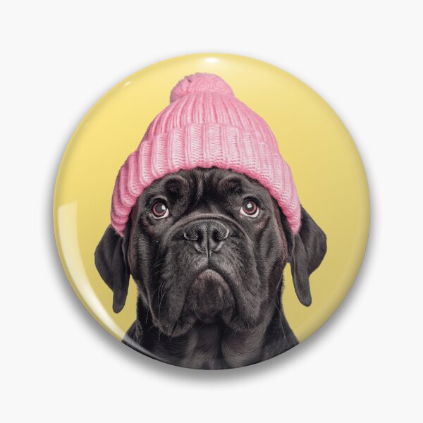 Item preview, Cozy Mastiff dog Wearing Pink Winter Hat Trendy Animal Fashion Artwork designed and sold by LazyOwlStore.