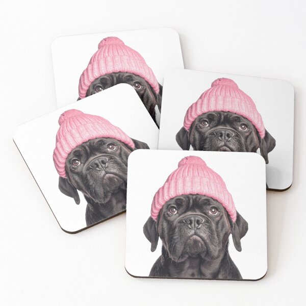 Item preview, Cozy Mastiff dog Wearing Pink Winter Hat Trendy Animal Fashion Artwork designed and sold by LazyOwlStore.