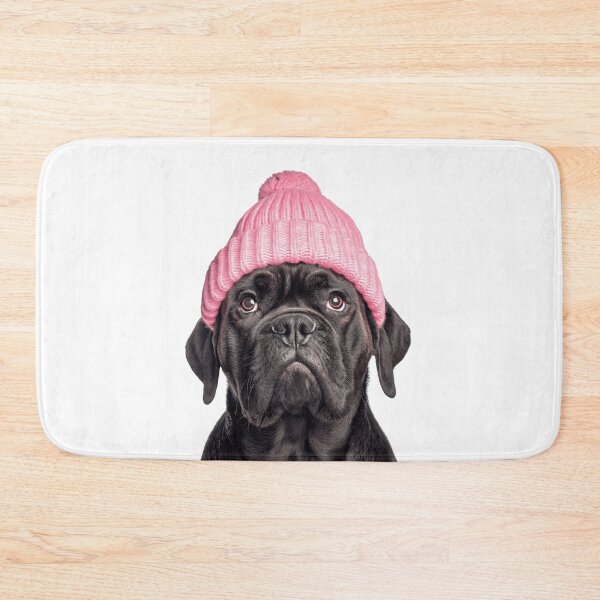 Item preview, Cozy Mastiff dog Wearing Pink Winter Hat Trendy Animal Fashion Artwork designed and sold by LazyOwlStore.