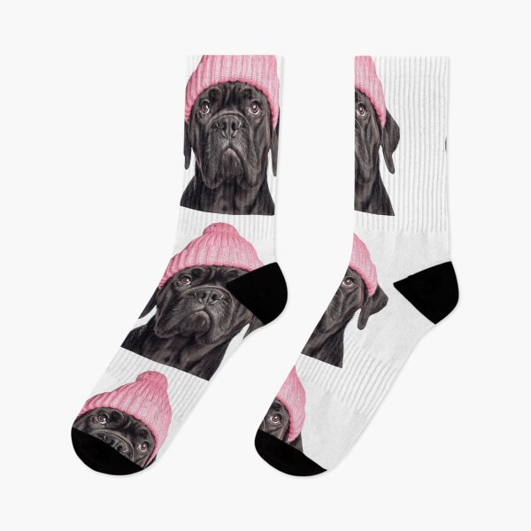 Item preview, Cozy Mastiff dog Wearing Pink Winter Hat Trendy Animal Fashion Artwork designed and sold by LazyOwlStore.
