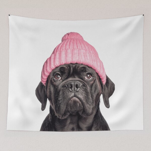 Item preview, Cozy Mastiff dog Wearing Pink Winter Hat Trendy Animal Fashion Artwork designed and sold by LazyOwlStore.