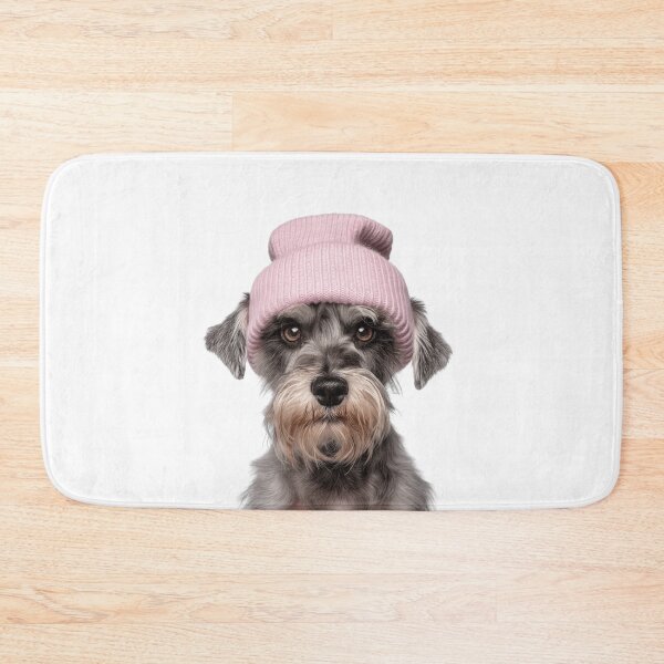 Item preview, Cozy Miniature Schnauzer dog Wearing Pink Winter Hat Trendy Animal Fashion Artwork designed and sold by LazyOwlStore.