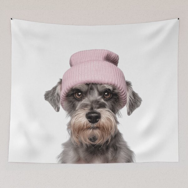 Item preview, Cozy Miniature Schnauzer dog Wearing Pink Winter Hat Trendy Animal Fashion Artwork designed and sold by LazyOwlStore.