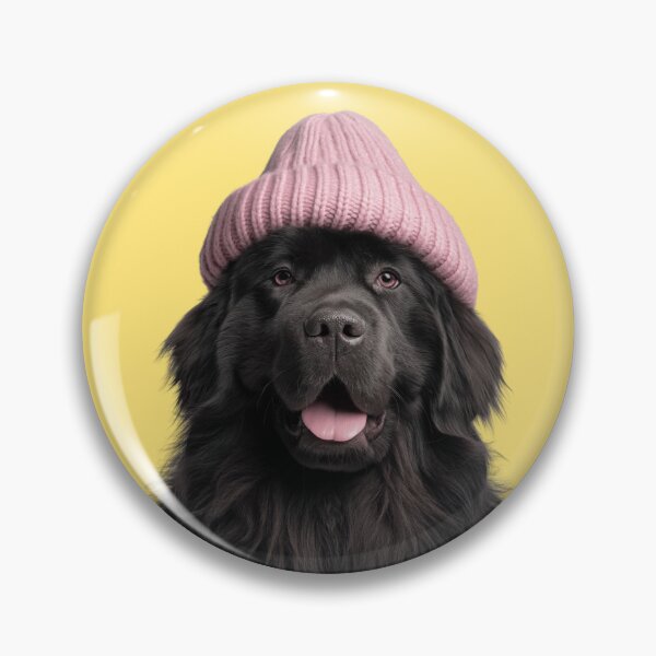Item preview, Cozy Newfoundland dog Wearing Pink Winter Hat Trendy Animal Fashion Artwork designed and sold by LazyOwlStore.
