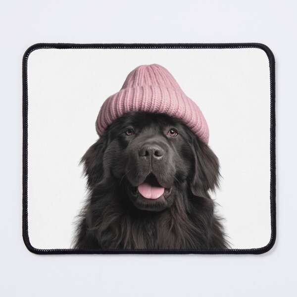 Item preview, Cozy Newfoundland dog Wearing Pink Winter Hat Trendy Animal Fashion Artwork designed and sold by LazyOwlStore.