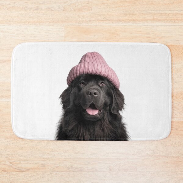 Item preview, Cozy Newfoundland dog Wearing Pink Winter Hat Trendy Animal Fashion Artwork designed and sold by LazyOwlStore.