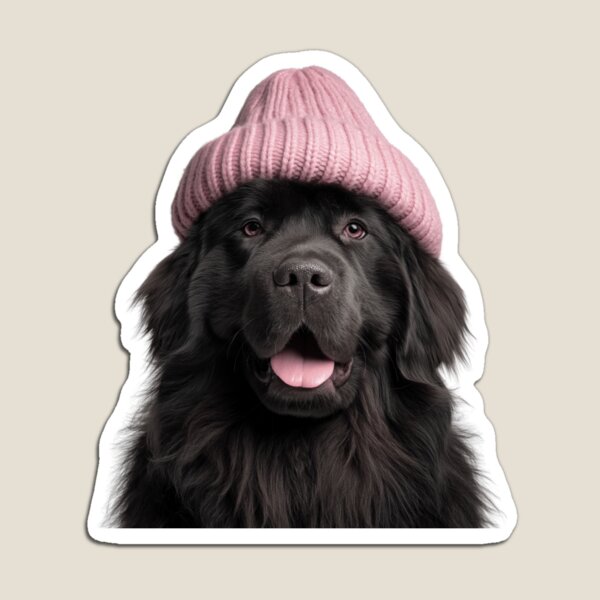 Item preview, Cozy Newfoundland dog Wearing Pink Winter Hat Trendy Animal Fashion Artwork designed and sold by LazyOwlStore.