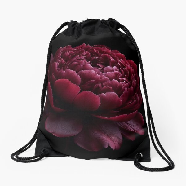 Item preview, Burgundy Peony Flower on Black Background  designed and sold by SolaoLab.
