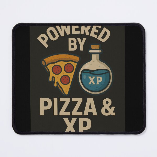 Artikelvorschau, Angetrieben von Pizza und XP entworfen und verkauft von Fullclip Gaming.