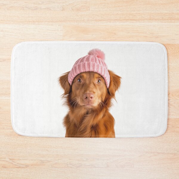 Item preview, Cozy Nova Scotia Duck Tolling Retriever dog Wearing Pink Winter Hat Trendy Animal Fashion Artwork designed and sold by LazyOwlStore.