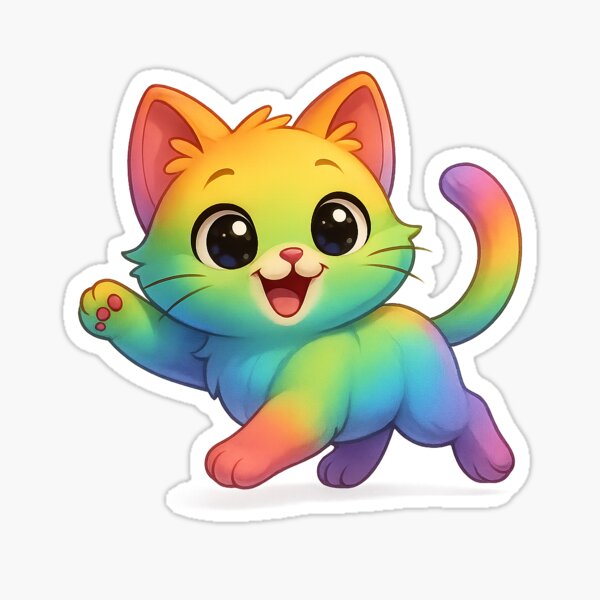 Item preview, Playful Rainbow Kitty – Kawaii Style Cute Cat Art designed and sold by Cute Kawaii Cartoons.