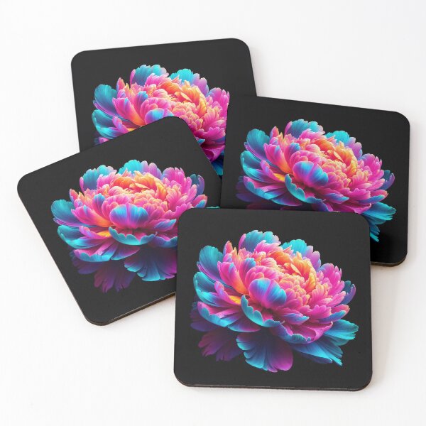 Item preview, Neon Glow Peony Flower on Black Background  designed and sold by SolaoLab.