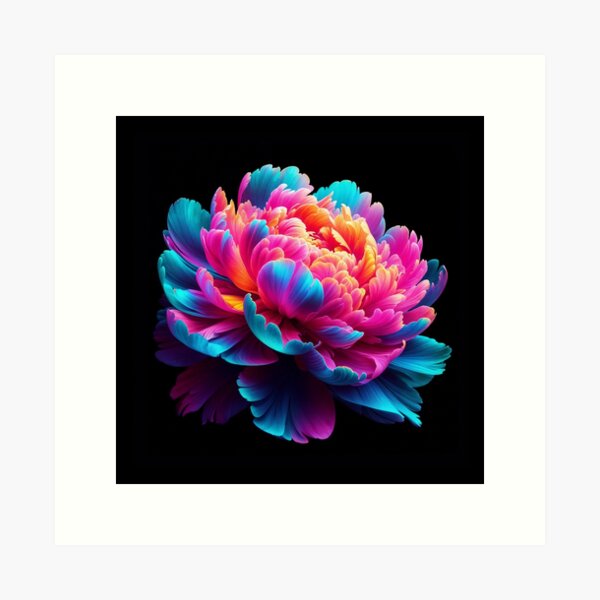 Item preview, Neon Glow Peony Flower on Black Background  designed and sold by SolaoLab.