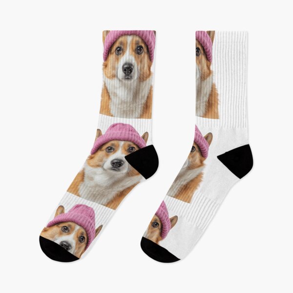 Item preview, Cozy Pembroke Welsh Corgi dog Wearing Pink Winter Hat Trendy Animal Fashion Artwork designed and sold by LazyOwlStore.