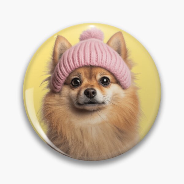 Item preview, Cozy Pomeranian dog Wearing Pink Winter Hat Trendy Animal Fashion Artwork designed and sold by LazyOwlStore.