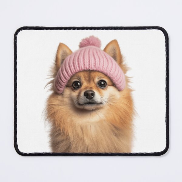 Item preview, Cozy Pomeranian dog Wearing Pink Winter Hat Trendy Animal Fashion Artwork designed and sold by LazyOwlStore.