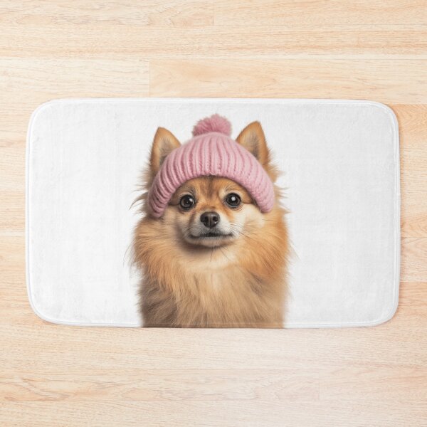 Item preview, Cozy Pomeranian dog Wearing Pink Winter Hat Trendy Animal Fashion Artwork designed and sold by LazyOwlStore.