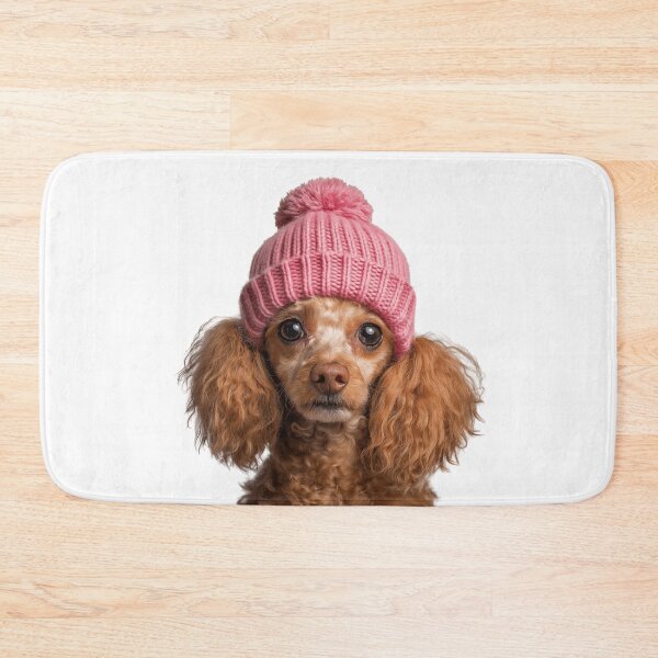 Artikelvorschau, Gemütlicher Pudelhund mit rosa Wintermütze, trendiges Tiermode-Kunstwerk entworfen und verkauft von LazyOwlStore.