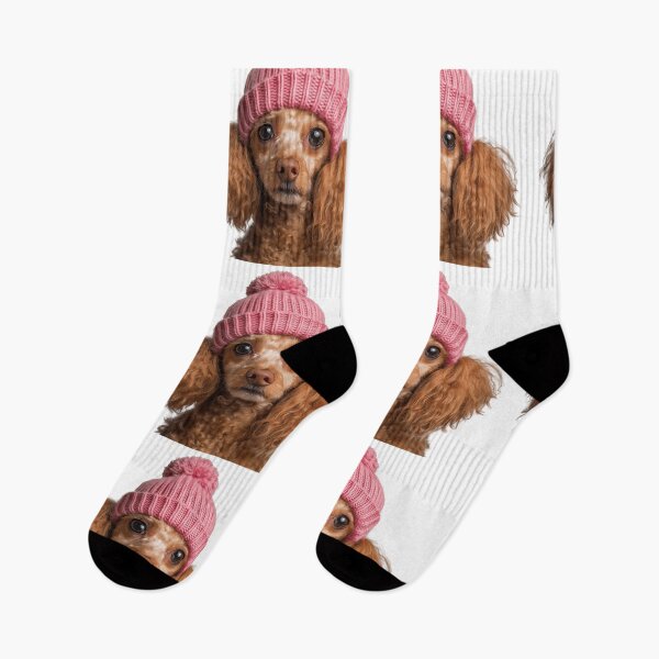 Item preview, Cozy Poodle dog Wearing Pink Winter Hat Trendy Animal Fashion Artwork designed and sold by LazyOwlStore.
