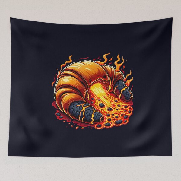Item preview, Stylized Croissant Erupting with Molten Lava – Surreal Pastry Illustration Featuring Fiery Explosion, Volcanic Rock, and Bold Cartoon Design in Vibrant Colors designed and sold by ArteeInnovation.