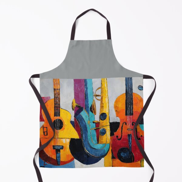 Item preview, Vibrant Musical Ensemble: Guitar Violin Saxophone Bass and Arabic Oud- Bold Geometric Abstract Digital AI Art designed and sold by OlfactoART Studio.