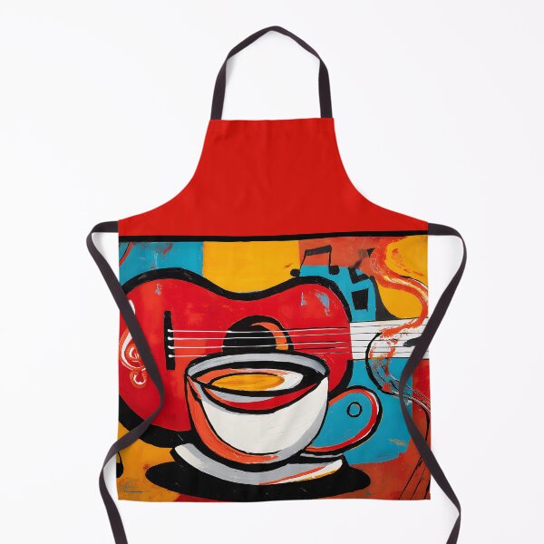Item preview, Coffee and Guitar Symphony- Vibrant Abstract Art with Bold Red Blue Yellow and Flowing Musical Notes designed and sold by OlfactoART Studio.