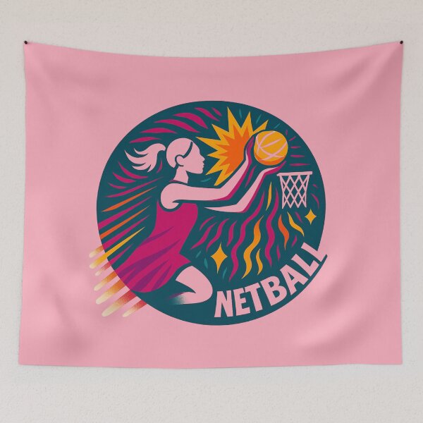 Item preview, Netball. A vibrant, colourful, fun, action motif for women's sport designed and sold by Andykinoz.