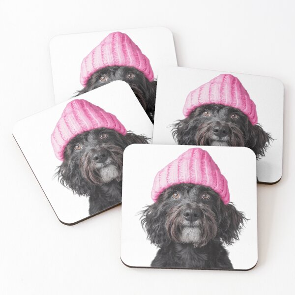 Item preview, Cozy Portuguese Water dog Wearing Pink Winter Hat Trendy Animal Fashion Artwork designed and sold by LazyOwlStore.