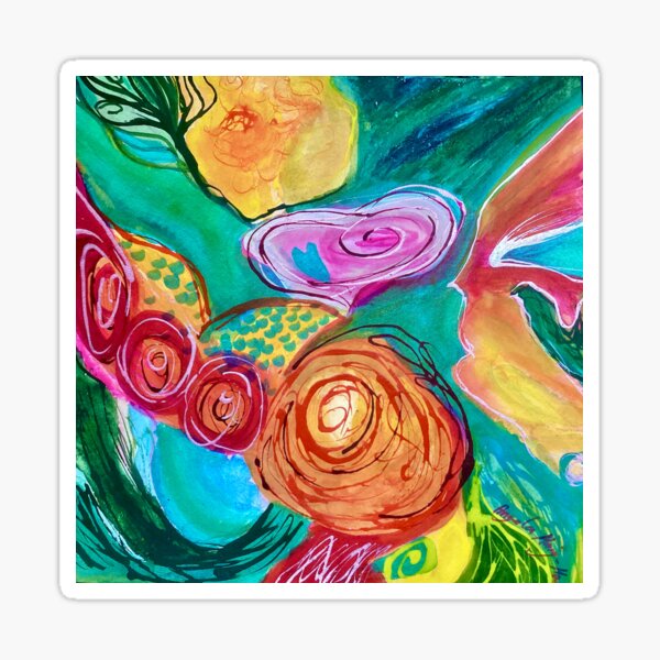“Heartbeat” Intuitive Abstract Painting Created with Acrylics and Inks ! Sticker