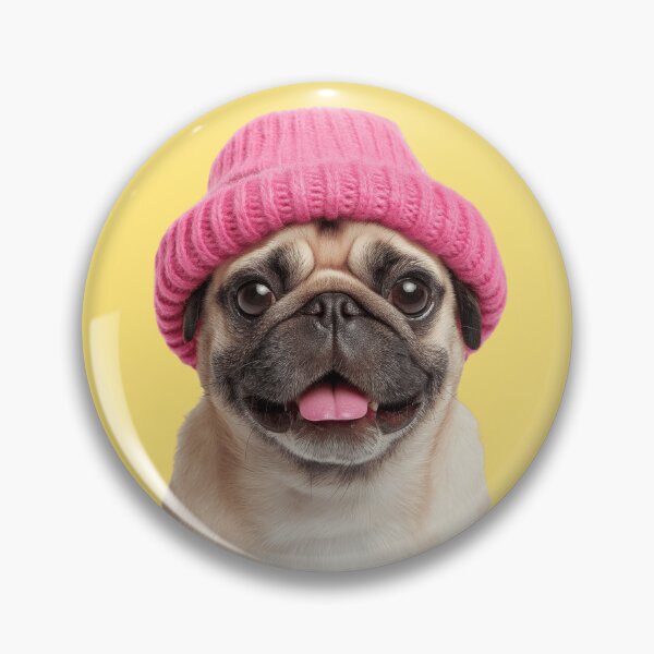 Item preview, Cozy Pug dog Wearing Pink Winter Hat Trendy Animal Fashion Artwork designed and sold by LazyOwlStore.