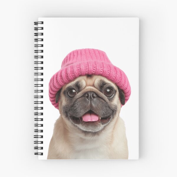 Item preview, Cozy Pug dog Wearing Pink Winter Hat Trendy Animal Fashion Artwork designed and sold by LazyOwlStore.