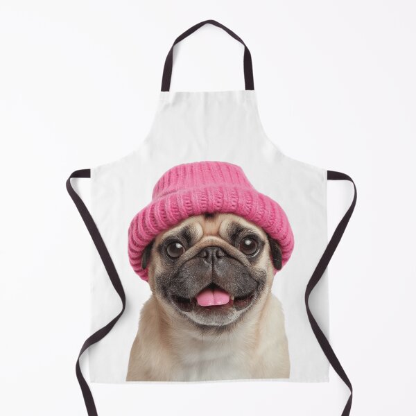 Item preview, Cozy Pug dog Wearing Pink Winter Hat Trendy Animal Fashion Artwork designed and sold by LazyOwlStore.